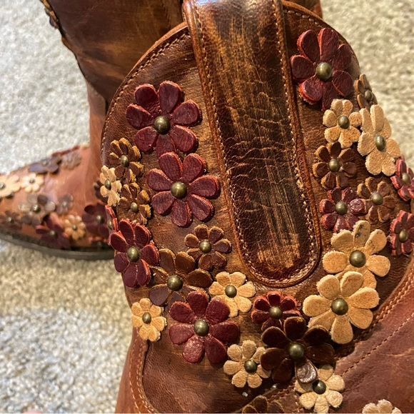 Old Gringo Hippy Dance Boots Burnished Leather 3D Appliquéd Studded Flowers 7.5B - Picture 10 of 16